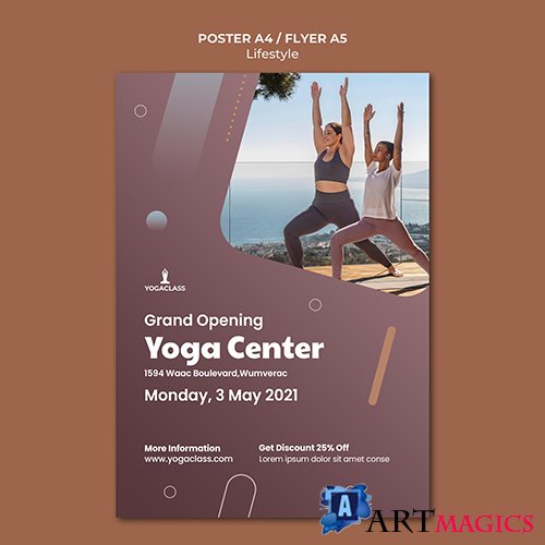 Poster psd template for yoga practice and exercise