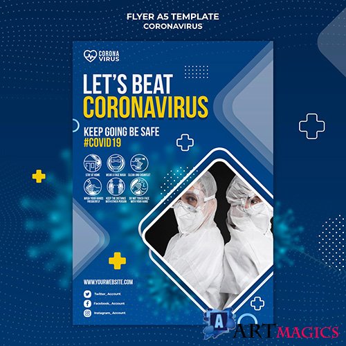 Psd vertical flyer template for coronavirus awareness