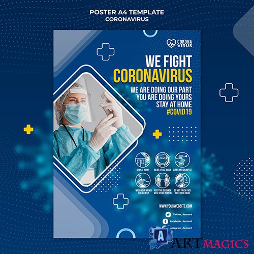Vertical psd poster template for coronavirus awareness