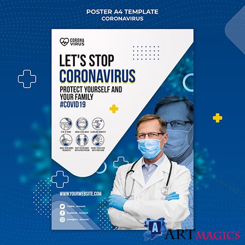 Psd poster template for coronavirus awareness