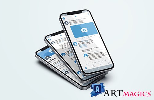 Twitter on silver mobile phone psd mockup