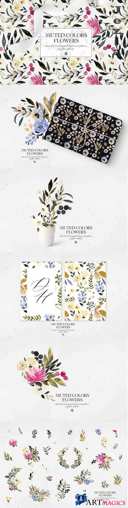 Muted Colors Flowers watercolor set - 6132186