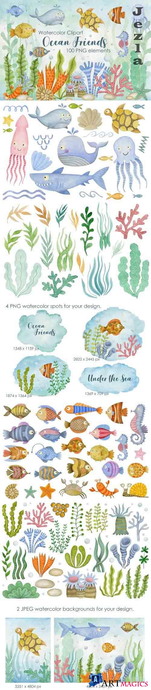 Watercolor Sea Animals Friends collection - 1358662