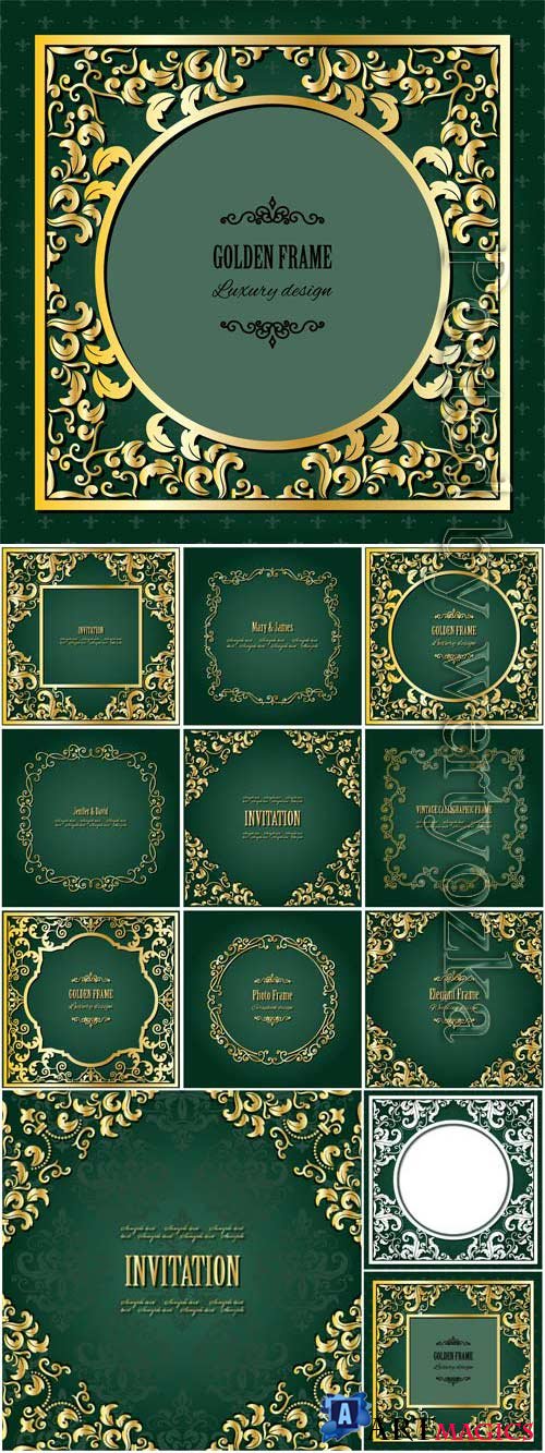 Invitation cards with gold decor in vector