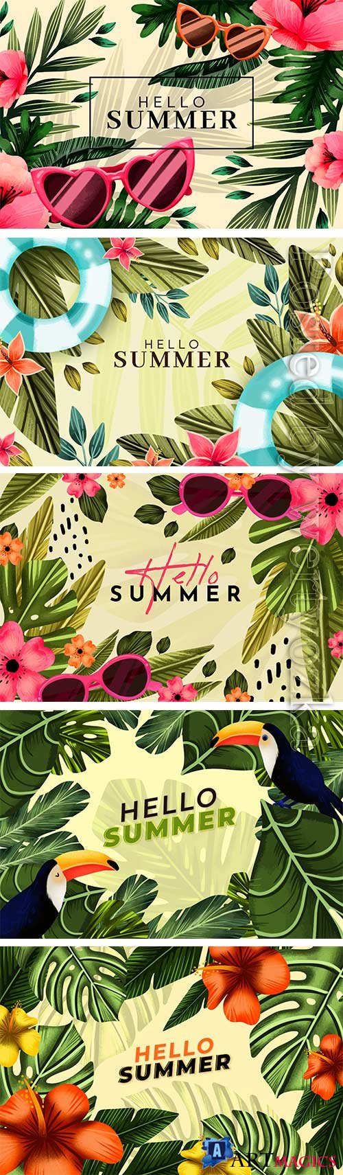 Hello summer hand painted watercolor illustration
