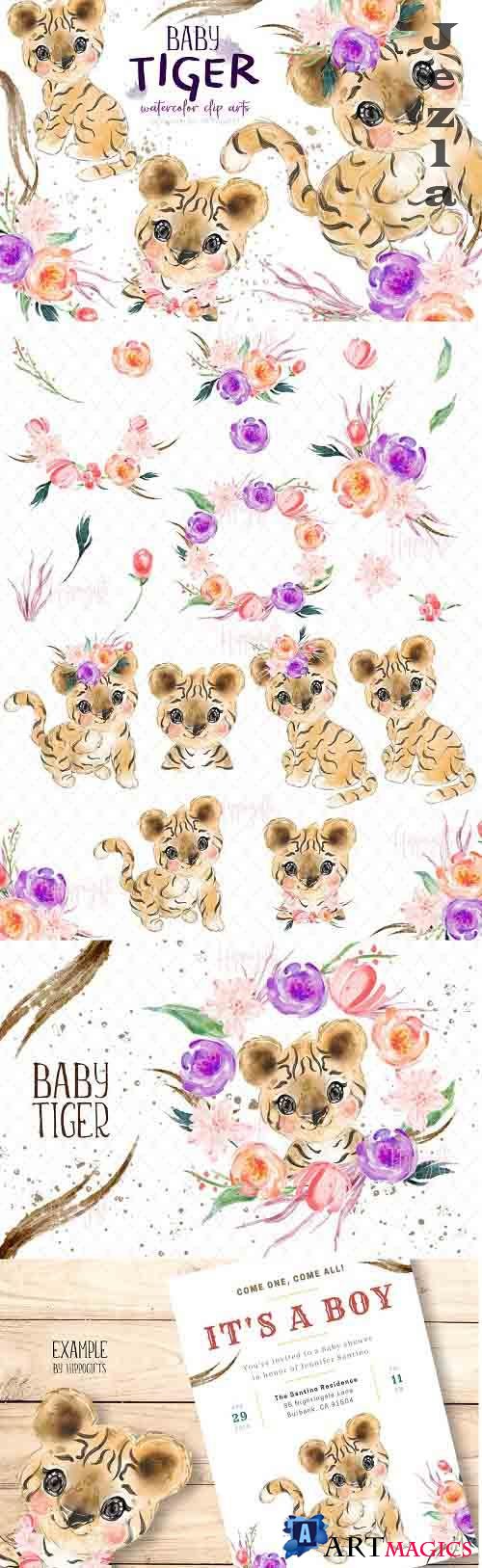 Baby tiger watercolor clip art - 6114179