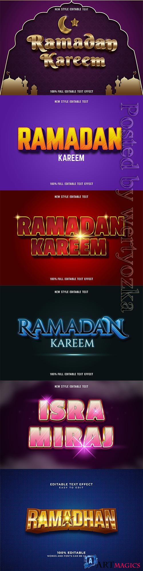 Ramadan kareem, eid mubarak vector text effect vol 7