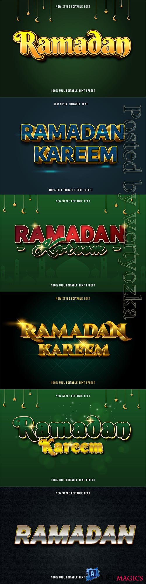 Ramadan kareem, eid mubarak vector text effect vol 3