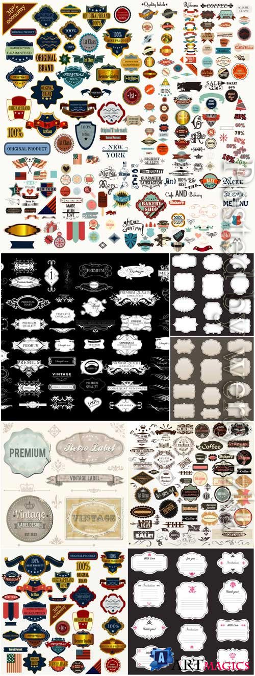 Stickers and labels, vintage frames in vector