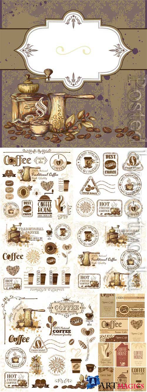 Coffee vintage elements, logos in vector