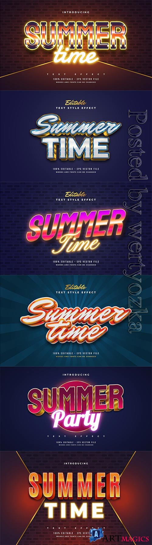 Summer time text with cartoon style editable vector text effect