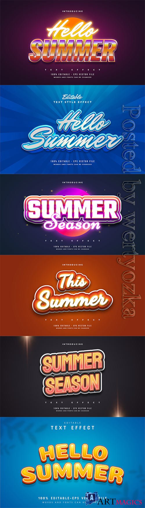 Summer season text in colorful style editable vector text effect