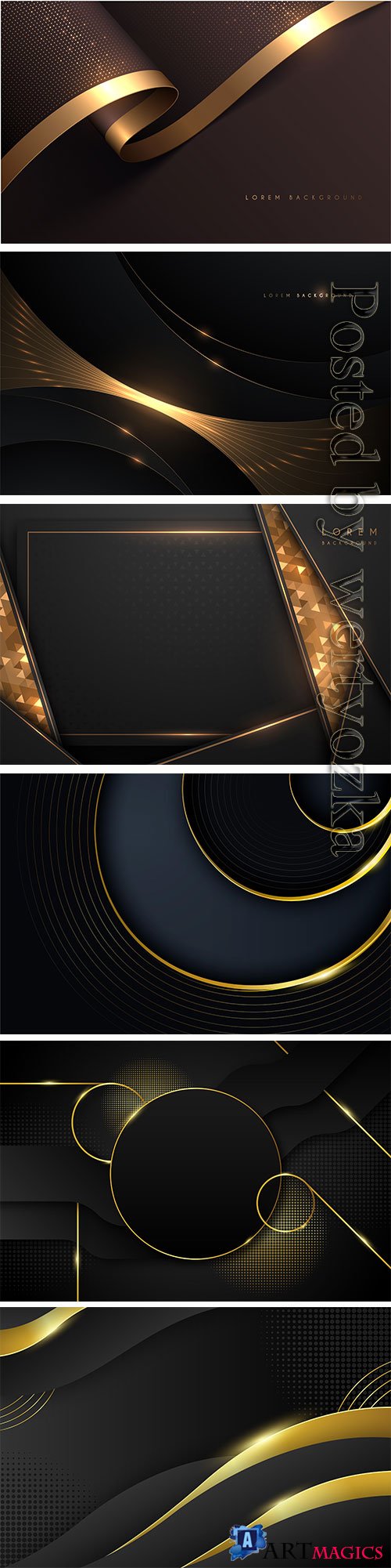 Luxury black abstract background with golden lines