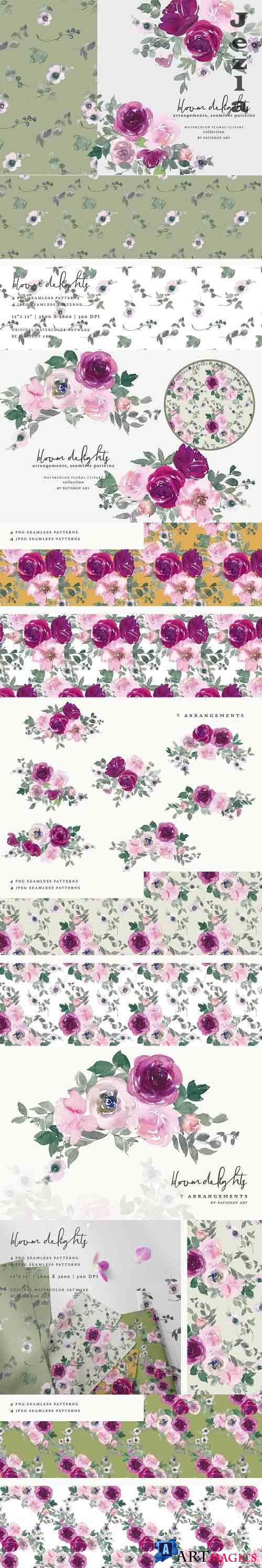 Watercolor Floral Clipart & Patterns - 6186260
