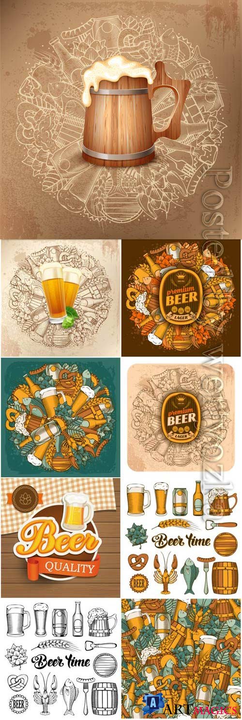 Beer advertising posters in retro style in vector