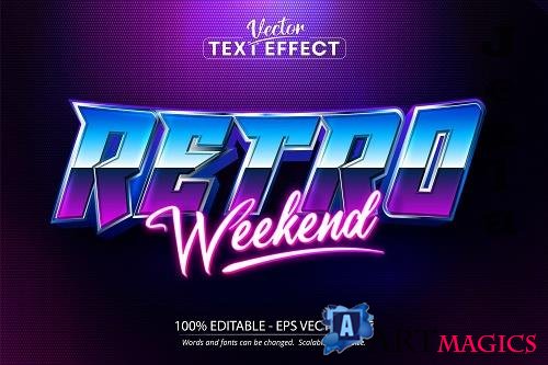 Retro weekend text, neon style editable text effect - 1411446