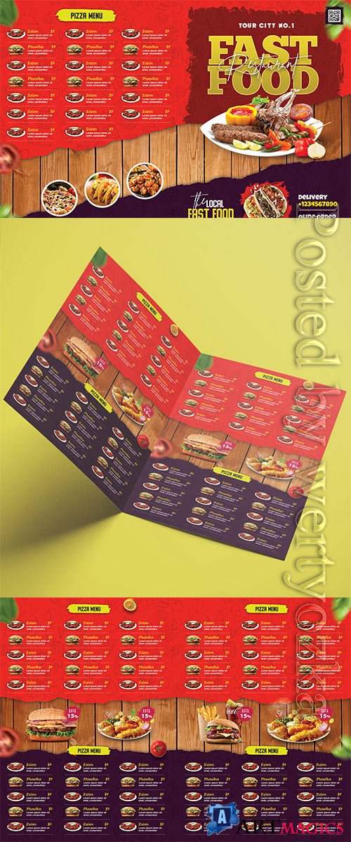 Restaurant Food Menu Bifold Brochure PSD