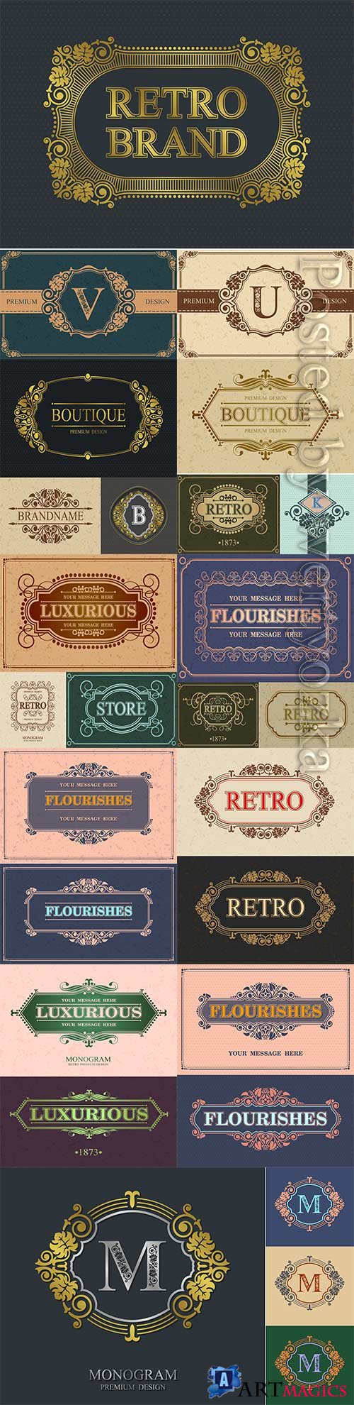 Boutique calligraphic border and retro brand, retro alligraphic template luxurious border