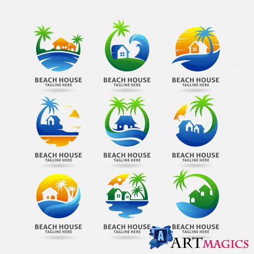 Collection of beach house logo vector design