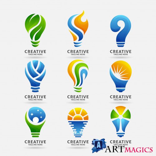 Collection of creative lamp logo vector design