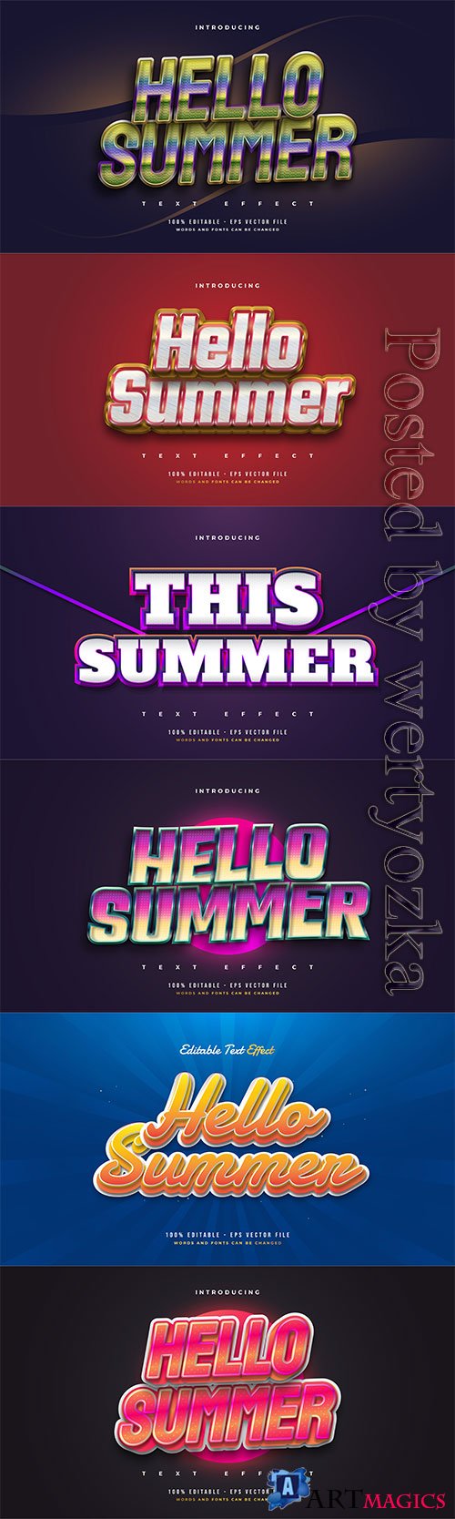 Hello summer 3d editable text style effect in vector vol 2
