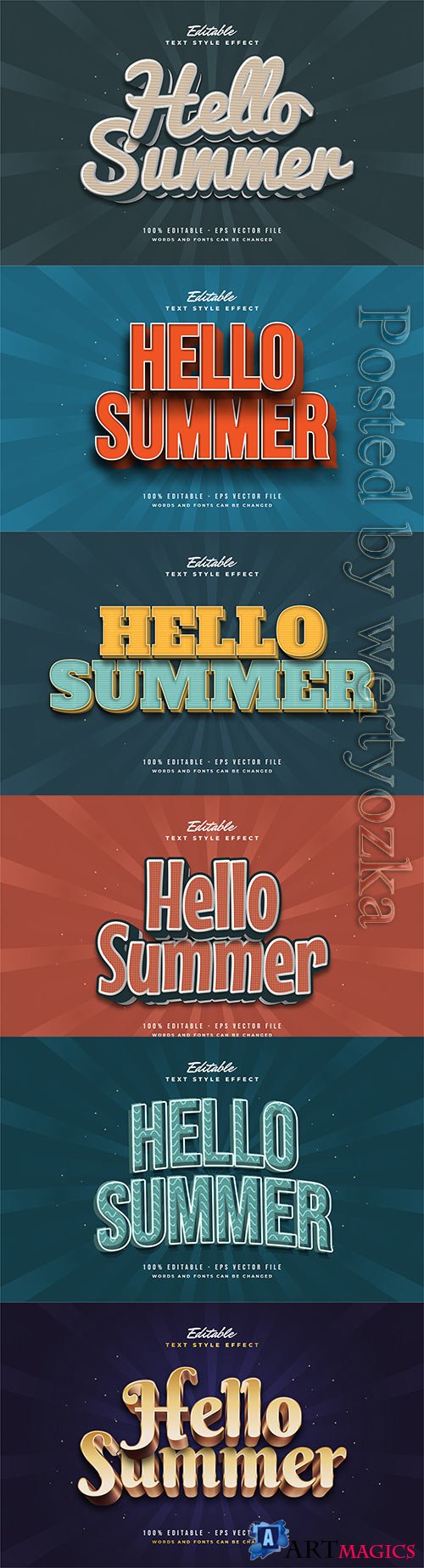 Hello summer 3d editable text style effect in vector vol 10