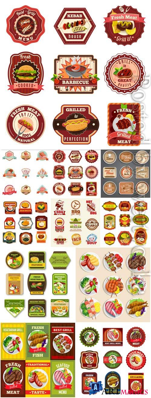 Retro style grocery labels in vector