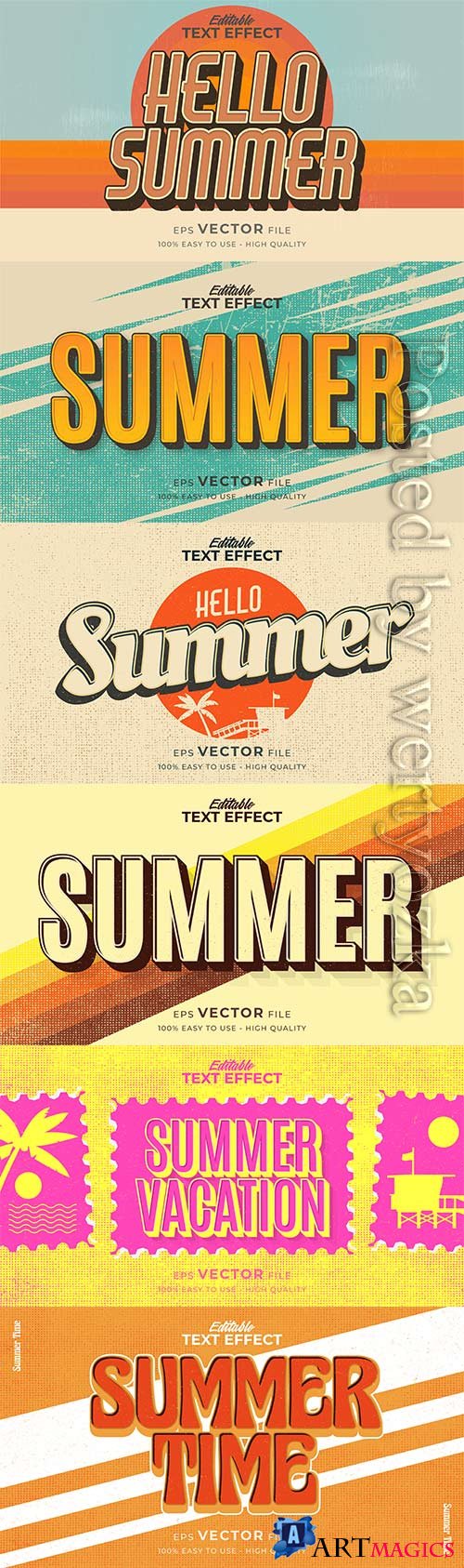Retro summer holiday text in grunge style theme in vector