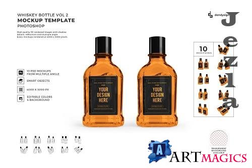 Whiskey Alcohol Glass Bottle Mockup Template Bundle 2 - 1426137