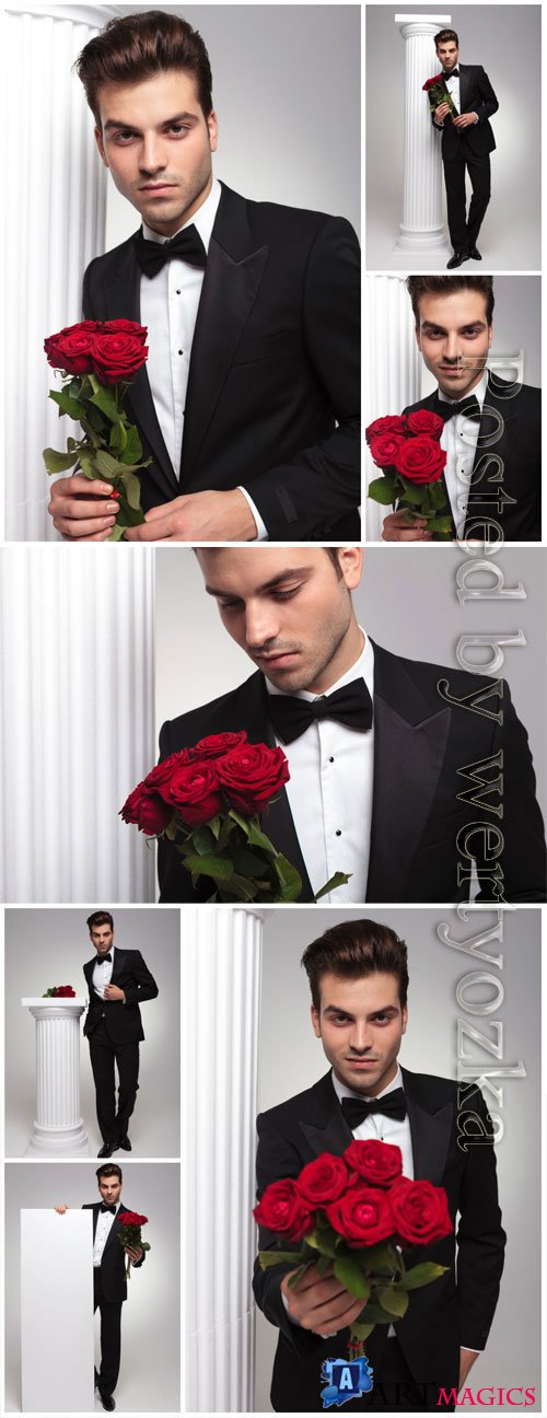 Stylish man with roses stock photo