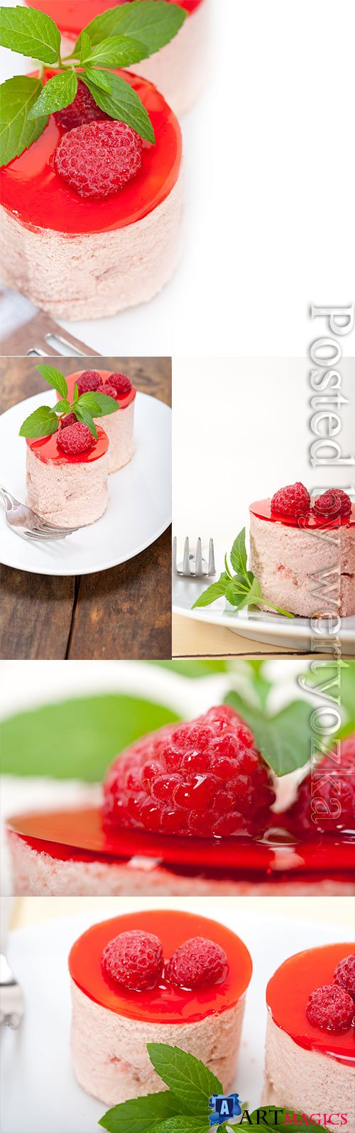 Desserts with raspberries stock photo