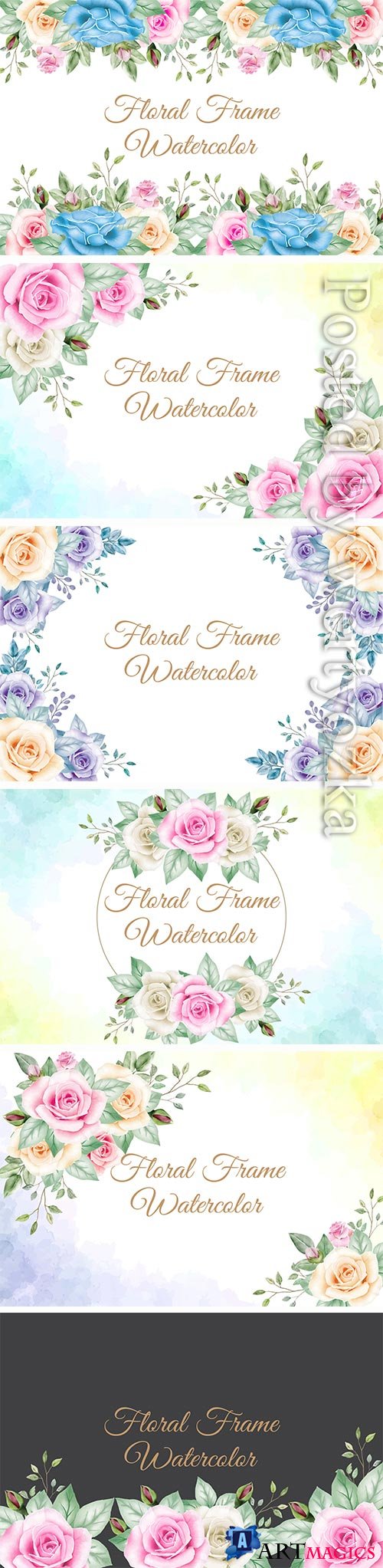 Floral frame watercolor vector design