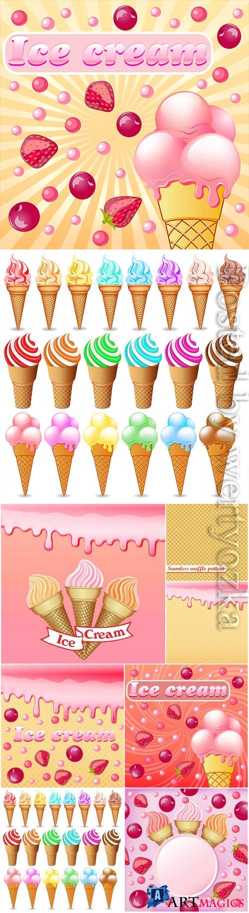 Ice cream with different flavors in vector