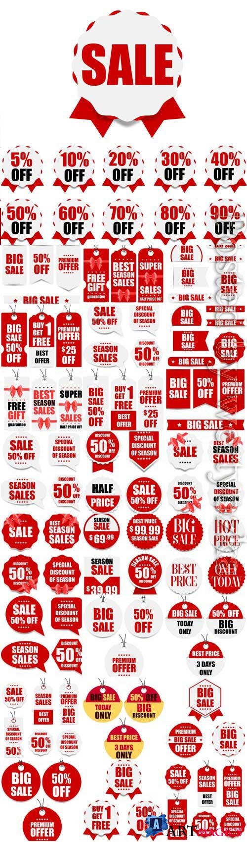 Red stickers for discounts in vector