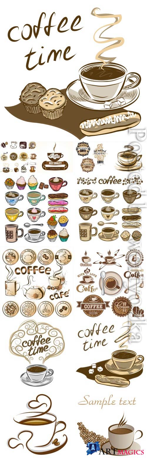 Coffee and cups with coffee in retro style in vector