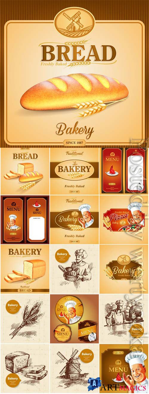 Bread advertising banners and labels in vector