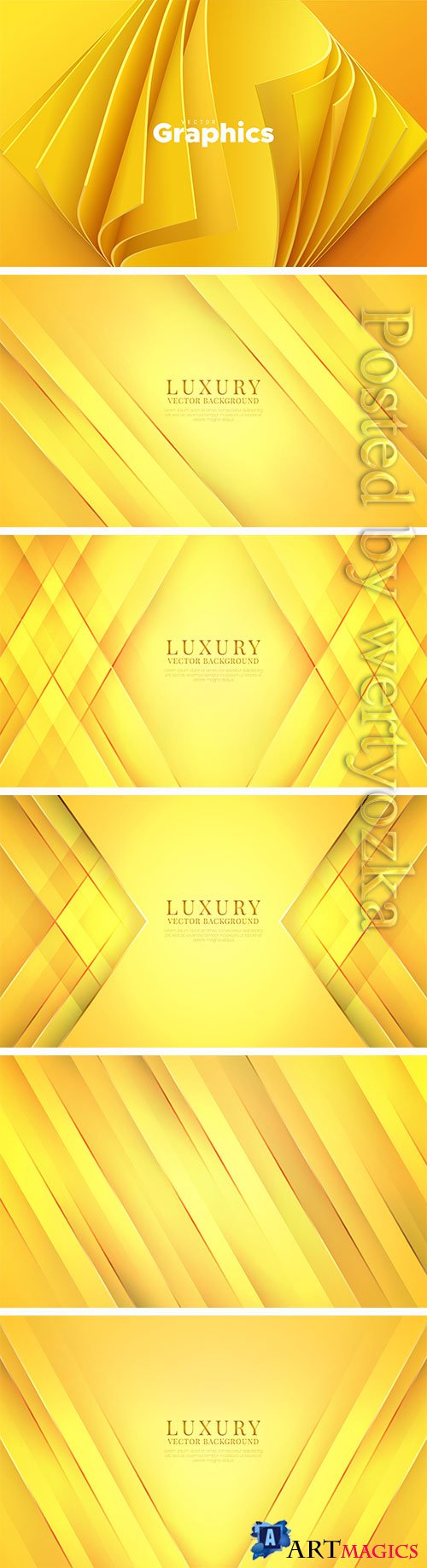 Yellow abstract backgrounds with golden lines in vector