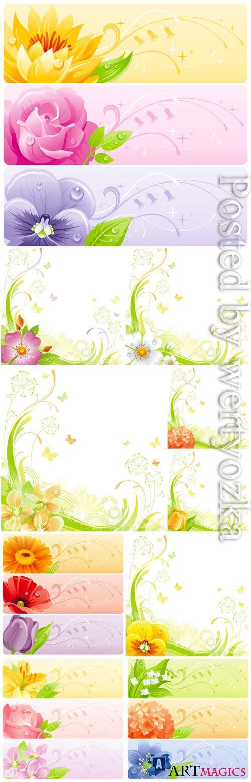 Banners with flowers in vector