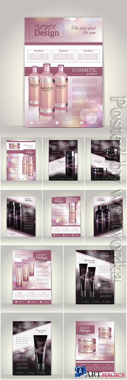 Cosmetics advertising posters in vector
