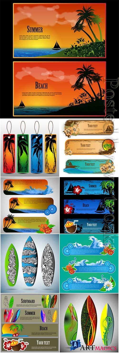 Summer banners and elements in vector