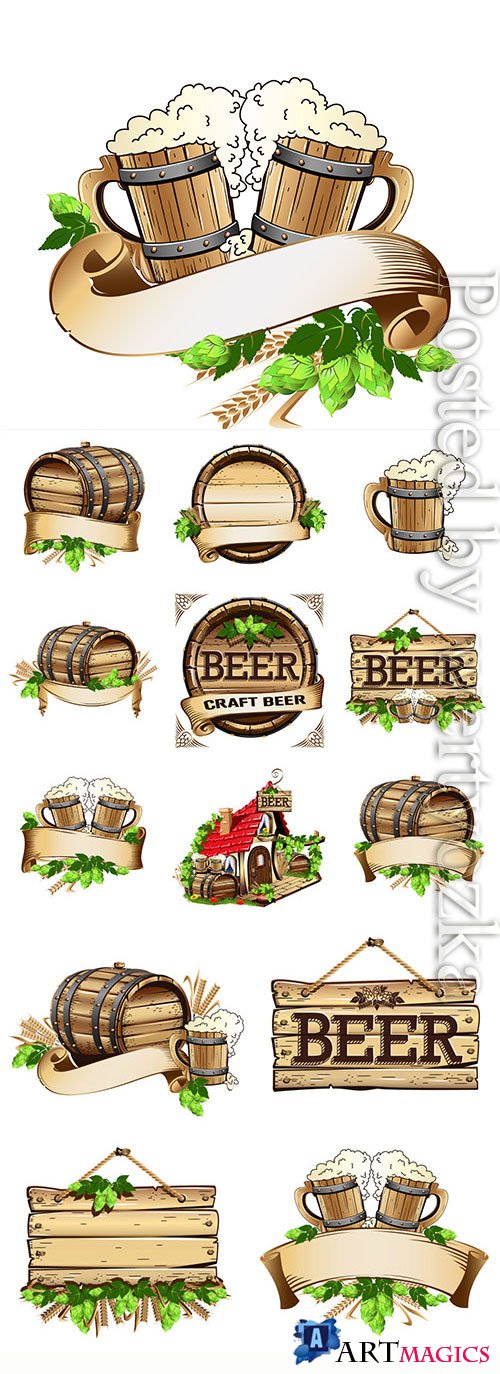 Beer labels logos elements in vector