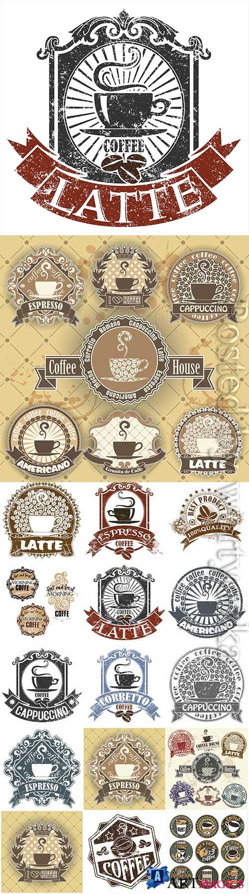 Retro coffee labels in vector