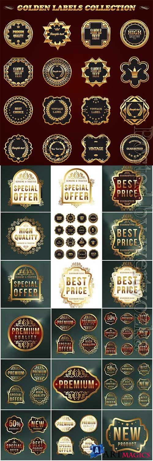 Premium labels with golden design in vector
