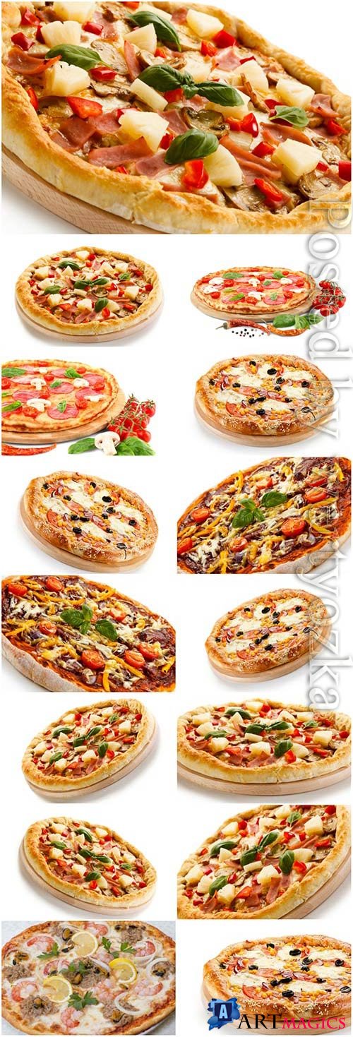 Pizza on white background stock photo