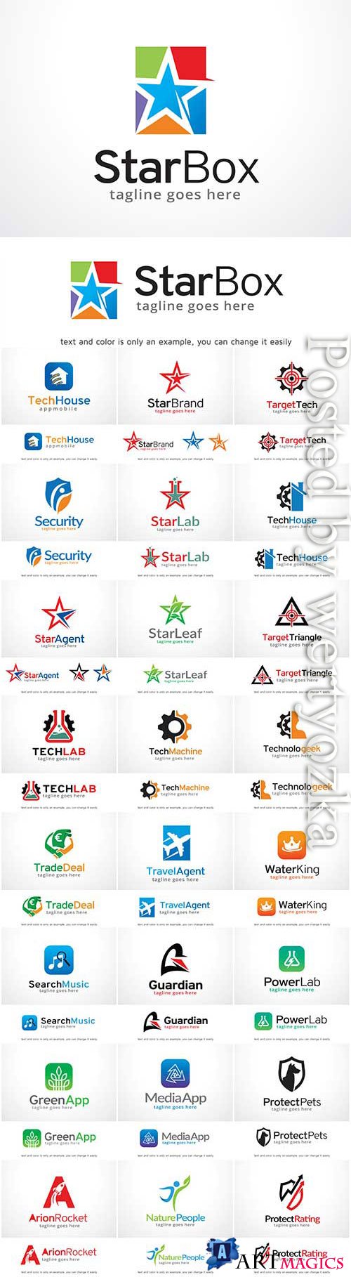 Logos, technology, transport, business in vector
