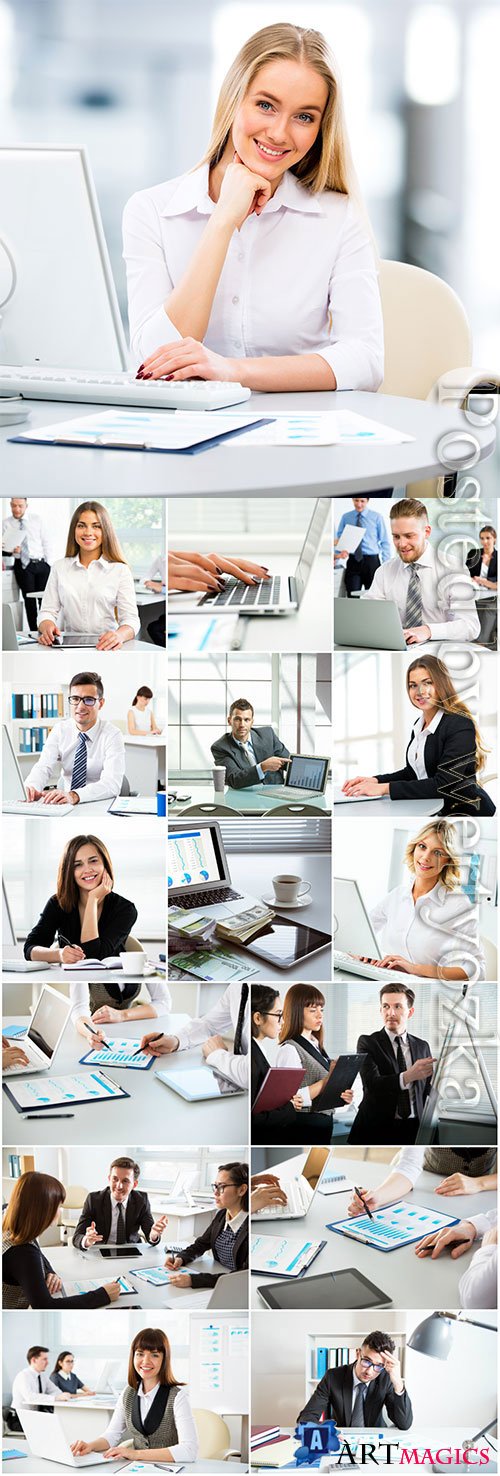 Men and women working in the office stock photo