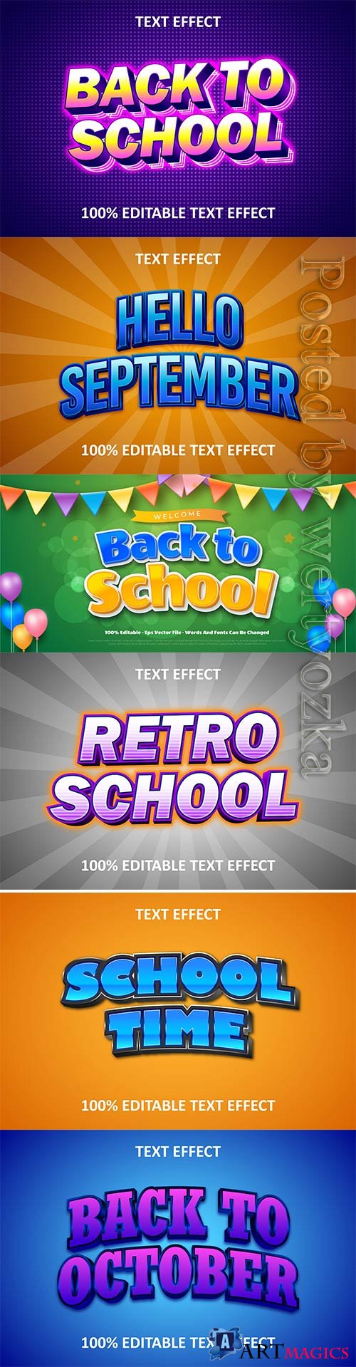Back to school 3d editable text style effect vector