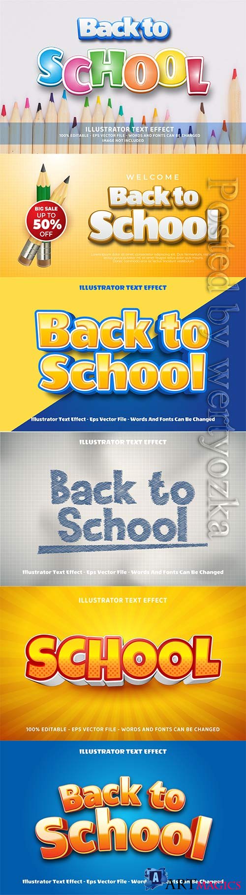 Back to school 3d editable text style effect vector vol 3