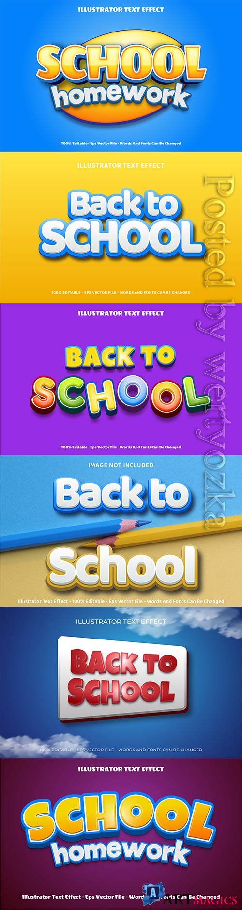 Back to school 3d editable text style effect vector vol 2