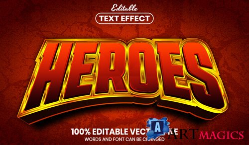 Heroes text, font style editable text effect